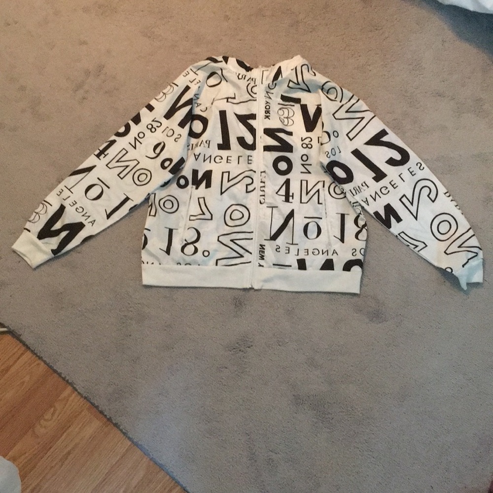 White with Black Writing Rain Jacket